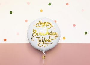 Фолиев балон Happy Birthday, White&Gold 