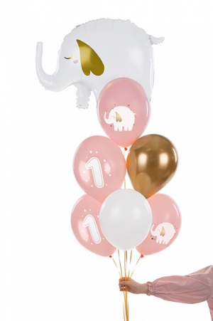 Комплект латексови балони, 1-ви Рожден Ден Розово Слонче