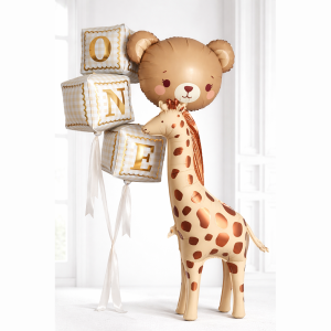 Балонен сет за първи рожден ден ONE,Мече и Жираф