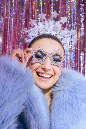 Диадема със звезди и тюл, сребриста